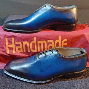 HANDMADE LEATHER OXFORDS MENS DRESS SHOE - 9M - BLUE